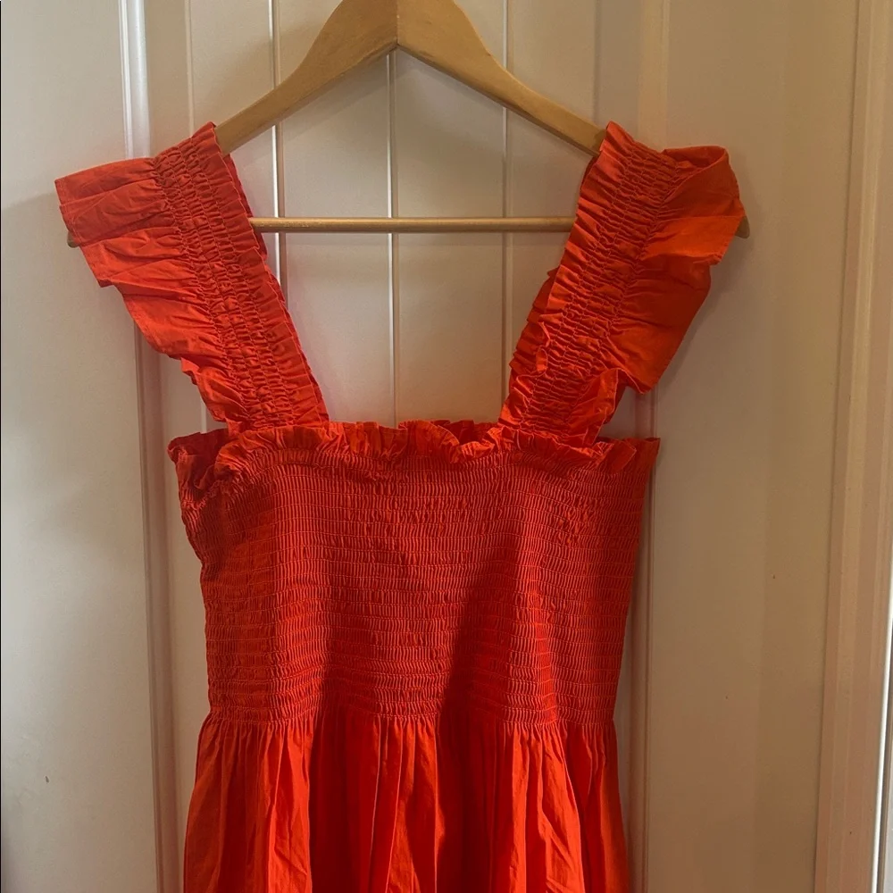 Quince smocked orange midi dress - Picture 3 of 6